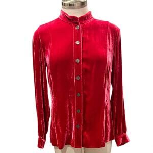 J. Jill Velvet Blouse Dark Rose Silk Blend Band Collar Soft Lush Size XSP